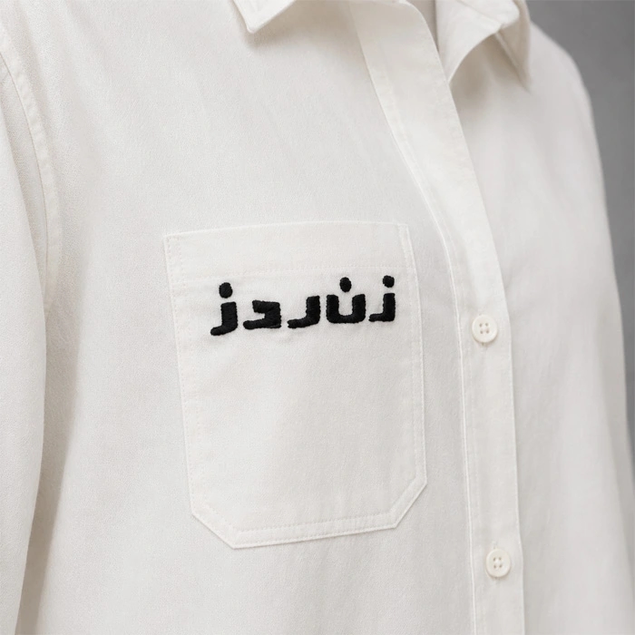 شومیز آستین بلند زنانه برند برند فرناز حاجتی مدل زن روز کد ۰۷ - تصویر از دوخت طرح